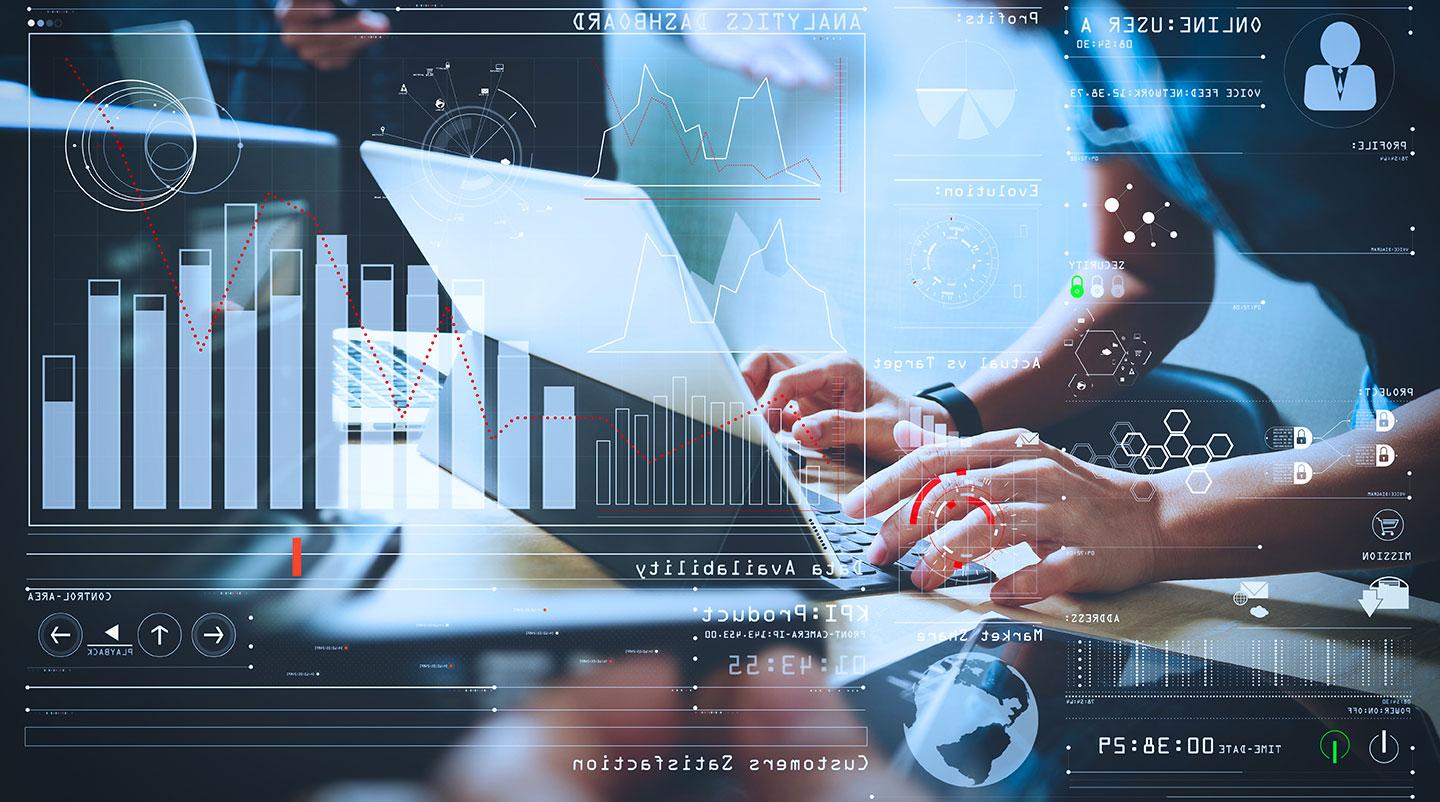 Intelligence (BI) and business analytics (BA) with key performance indicators (KPI) dashboard concept.StartUp Programming Team. Website designer working digital tablet dock keyboard.